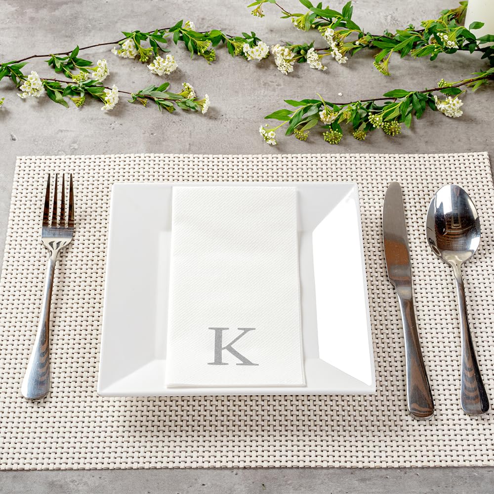 Luxenap - Servilleta rectangular de papel blanco con letra K, letra K, fuente Air Laid, Sans Serif, 15 3/4 x 8 pulgadas, caja de 50 unidades