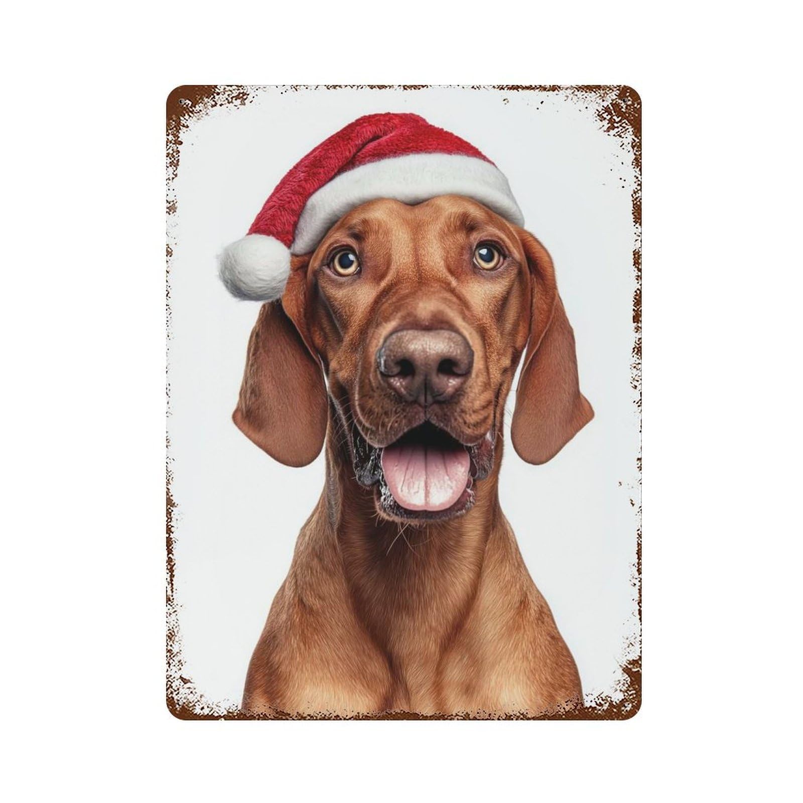 Redbone Coonhound Dog with Santa Hat Rust Effect Tin Sign 15.7"x11.8", Novelty Wall Decor for Garage, Pub Or Kitchen