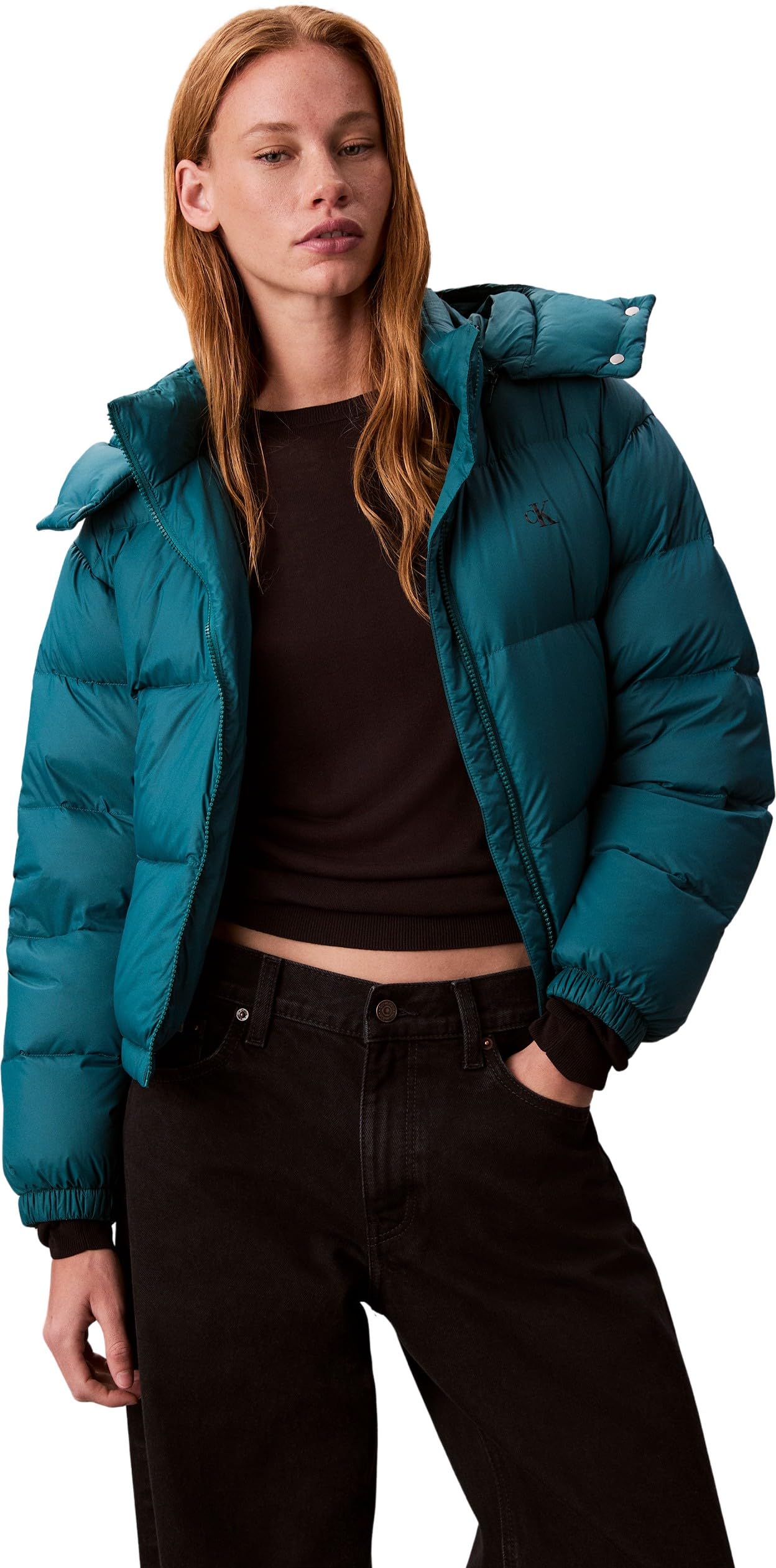 Calvin Klein Women’s Essential Mid Weight Puffer Jacket with Hood, Green (Maya Blue), XS
