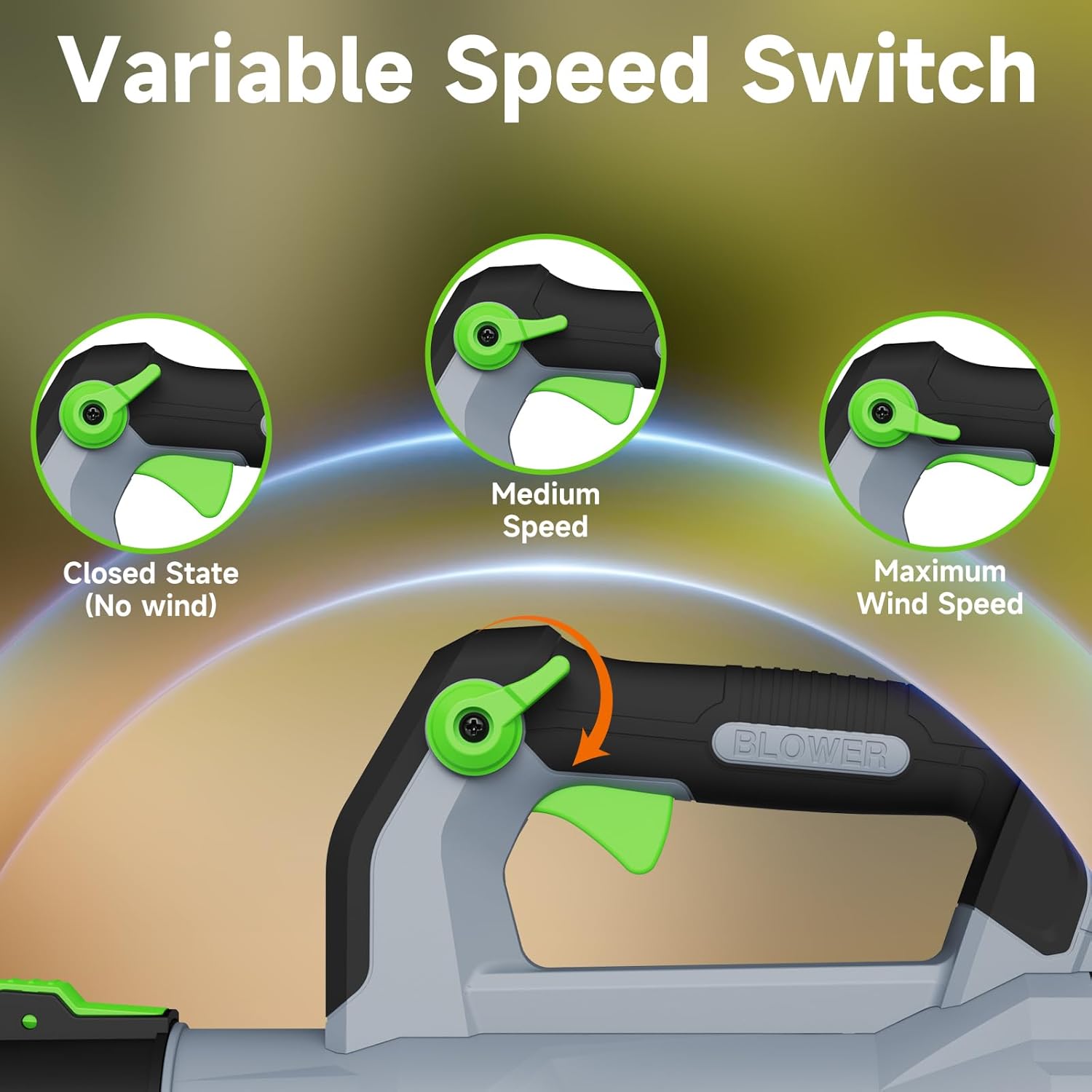 Leaf Blower Cordless with 2× 5.0Ah Batteries and Charger, 21V Electric, Lightweight Battery Powered Blowers for Lawn Care, Yard, Patio Cleaning, Blowing Leaves & Dust - Image 5