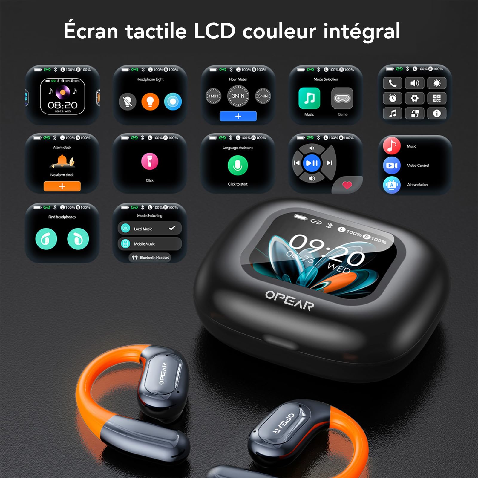 NE27 Ecouteur Traducteur Instantané, Écouteur Traducteur Pour 134 Langues Avec Écran Tactile LCD, Oreillette Traduction Instantanée À Oreille Ouverte, Pour Les Voyages, Les Affaires Et L'Apprentissage