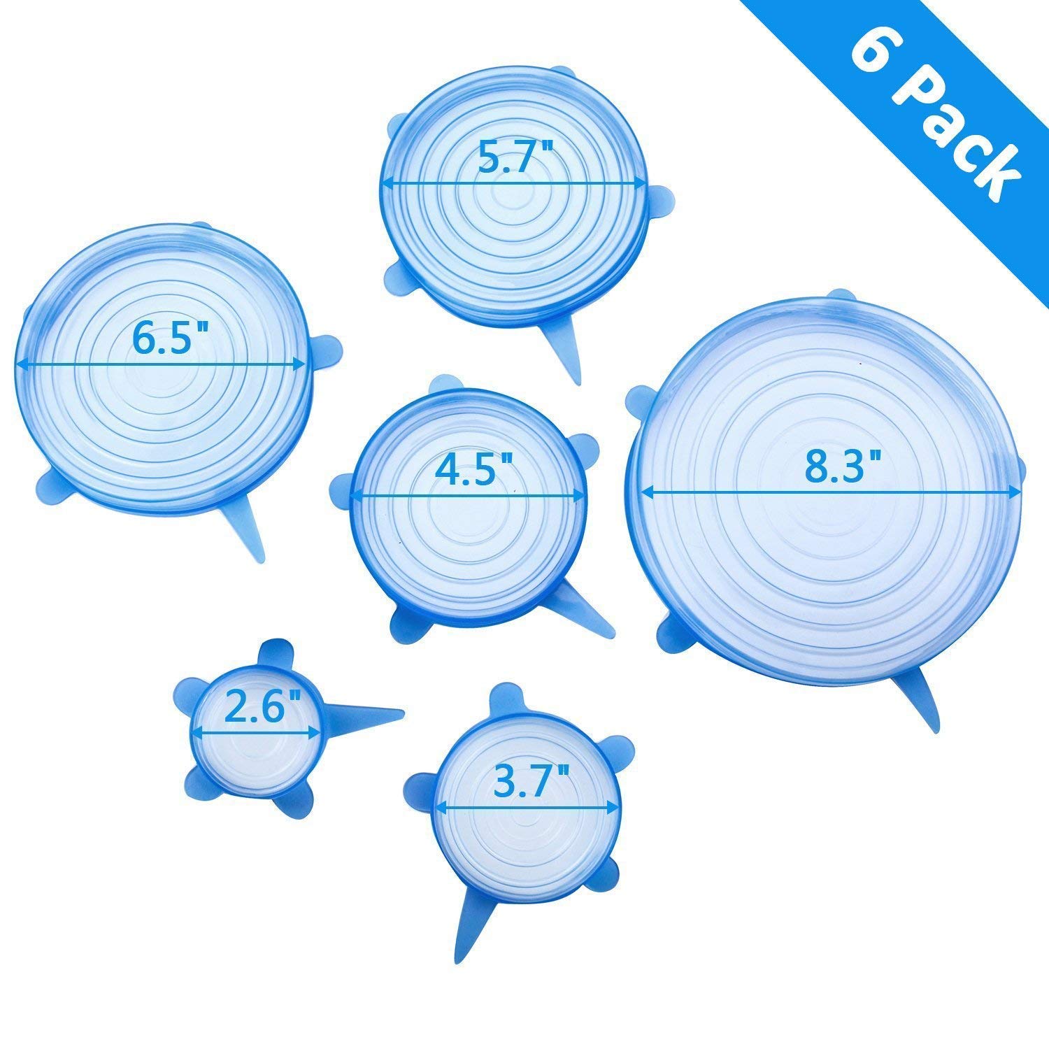 DPISZONE 6 Pc Microwave Safe Silicone Stretch Lids Flexible Covers for Utensils, Bowls, Dishes,Plates Jars, Cans, Mugs, Food Safety Reusable Lids (Multicolor) (Transparent) 4