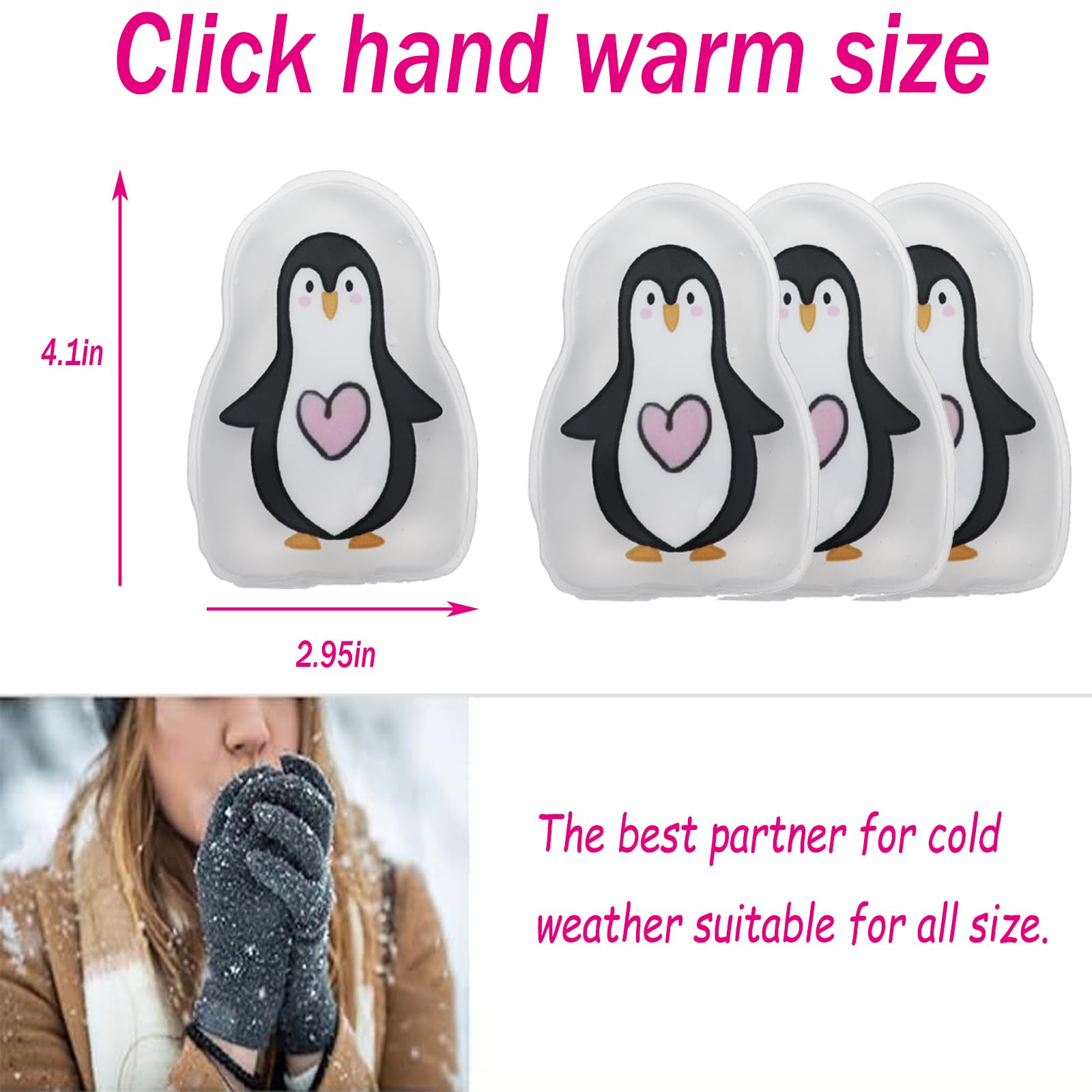 Click Hand Warmers, Snap Click Heat Packs, Hand Warmer Boil Click Hot Pocket Hand Warmer, Quick Warming Cartoon Gel Heat Packs for Outdoor Activities, Travel and Family (4 Penguin, Small)