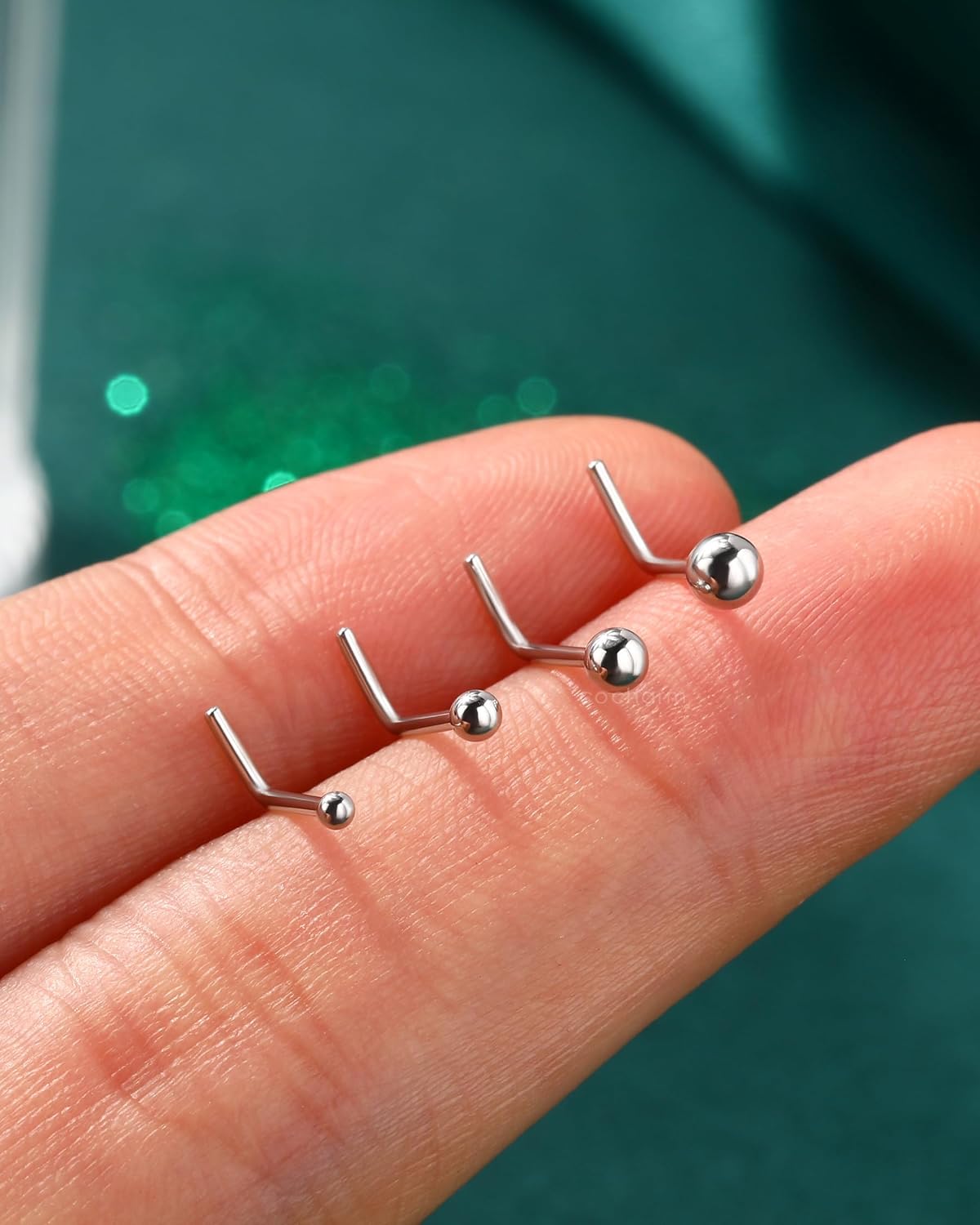 COCHARM Minimalist 925 Sterling Silver Nose Stud 20g L Shaped Nose Ring Stud Cute Nose Piercing 1.5MM 2MM 2.5MM 3MM Ball Hypoallergenic Nostril Piercing Jewelry for Women Men
