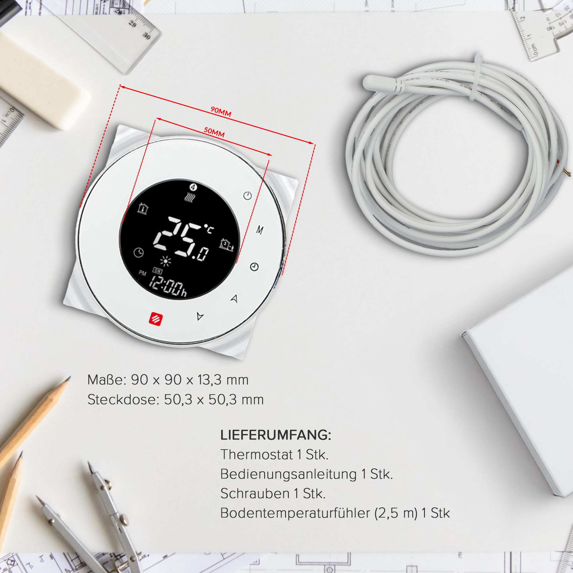 DREAM HEAT Inteligentny termostat, okrągły wyświetlacz dotykowy, sterowanie Wi-Fi, programowalne tryby, kompatybilny z Amazon Echo, Google Home