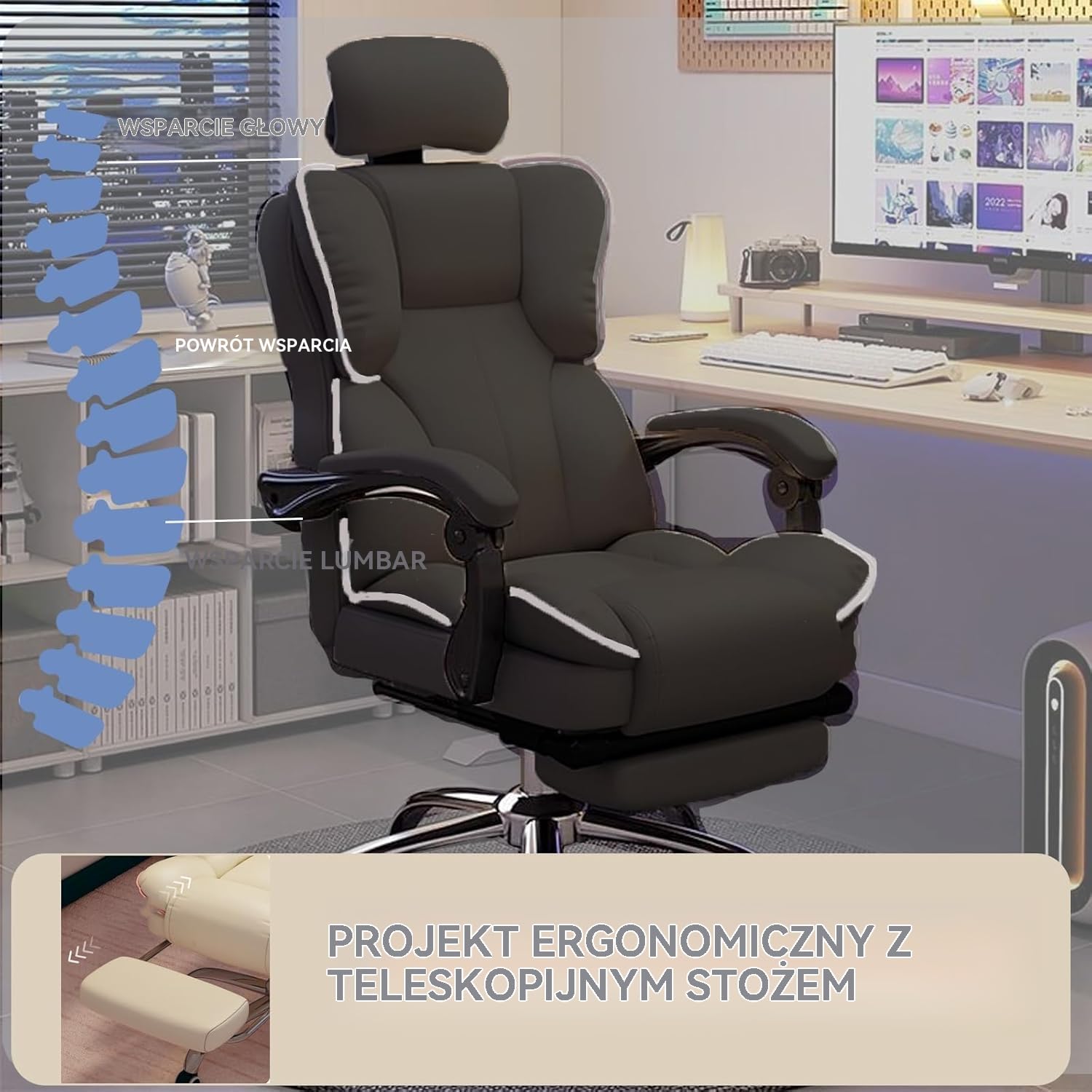 Krzesło Biurowe z Zagłówkiem - Wysokie Krzesło Wykonawcze z Podnóżkiem i Ergonomicznym Wsparciem Lędźwiowym - Krzesła Komputerowe i Gamingowe do Domowego Biura(Czarny)