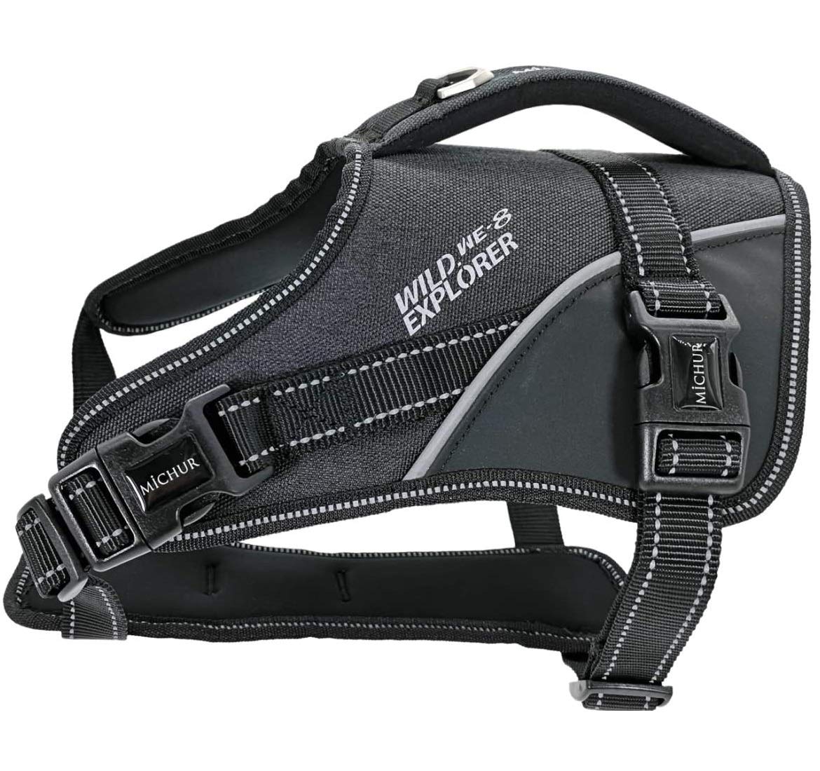 Michur Joel Harnais pour Chien en Nylon Noir Gilet de Sauvetage Gilet pour Chien Harnais pour Chien Moyen Petit Grand avec néoprène réfléchissant Fort en différentes Couleurs et Tailles