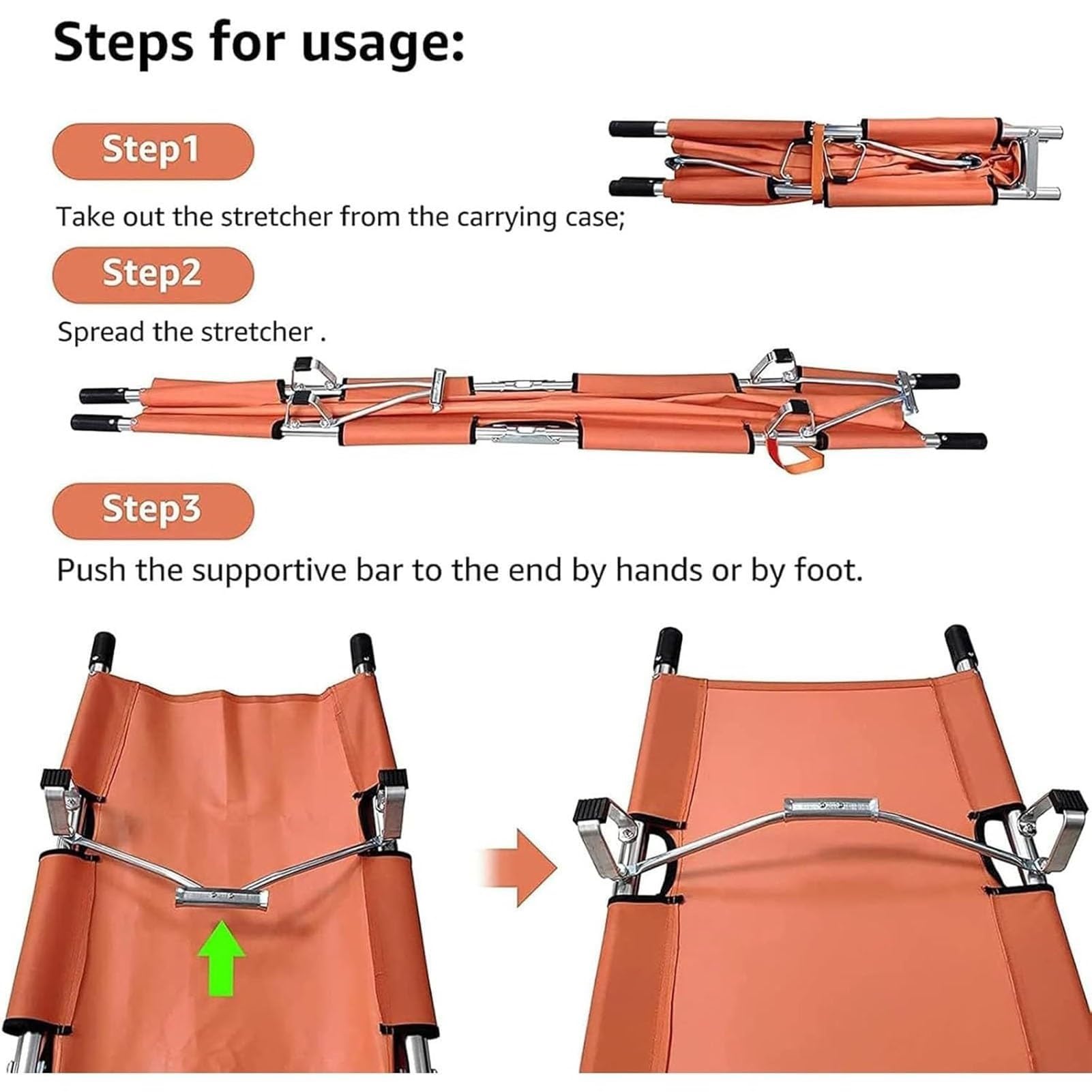 Camilla médica, Camilla de ambulancia con Tabla espinal para paramédicos, Camilla plegable de aleación de aluminio para emergencias, con asas reforzadas y Patas d, Orange