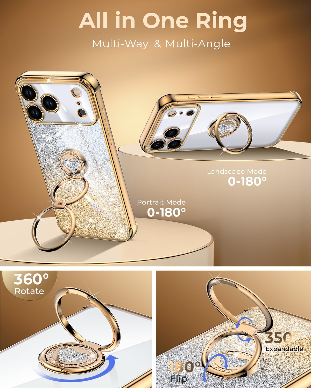 XYZ iPhone 25 Pro Case with Band, Hearts Double Ring, Luxury