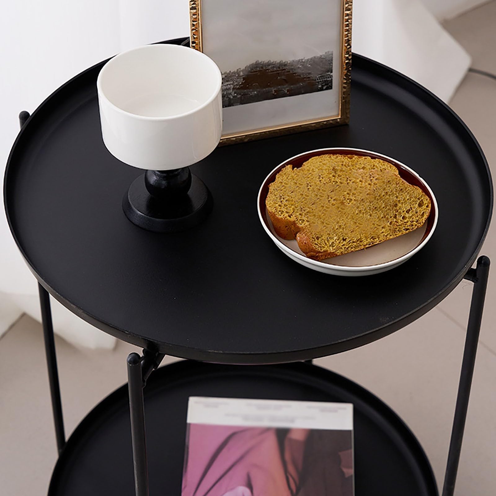 Mesa Auxiliar Sofá,Mesa Pequeña Centro Estilo Industrial,Mesa Café con Estante Almacenamiento,Moderna para Salón o Dormitorio black
