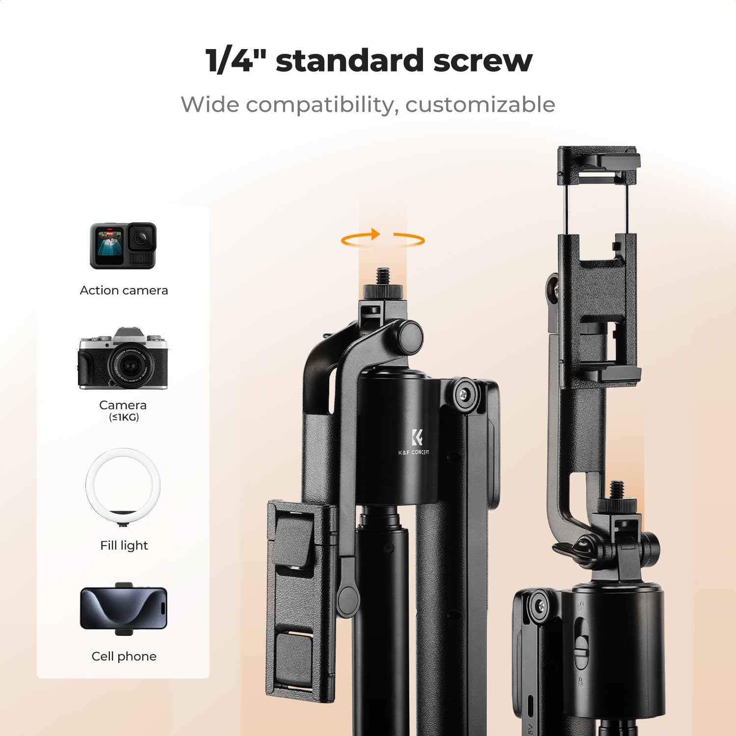 K&F CONCEPT Statyw 71” z automatycznym śledzeniem twarzy, obrót 360°, pilot i sterowanie gestami do vlogów i transmisji na żywo