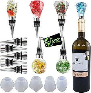 JOFAVIU 10 Pcs Resin Wine Bottle Stoppers Molds Set, Wine Stopper Silicone Molds for Epoxy Resin, Stopper Epoxy Resin Silicone Molds Set Kits (5 Molds with 5 Stoppers)