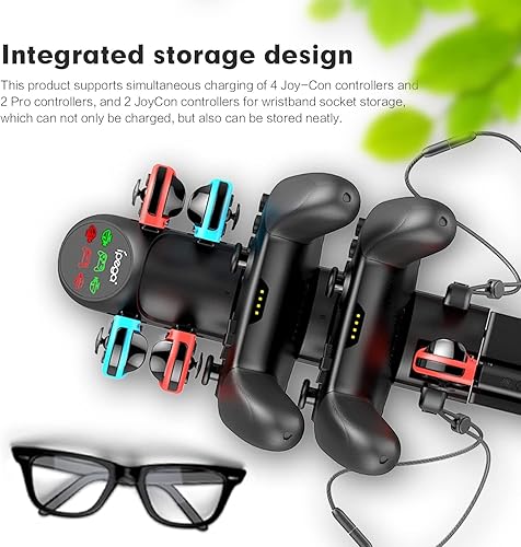 Miniatura 3 de Base de carga para controladores Nintendo Switch - Estación de carga rápida 6 en 1 para 4 Joy-Cons y 2 controladores Pro - Organizador compacto con