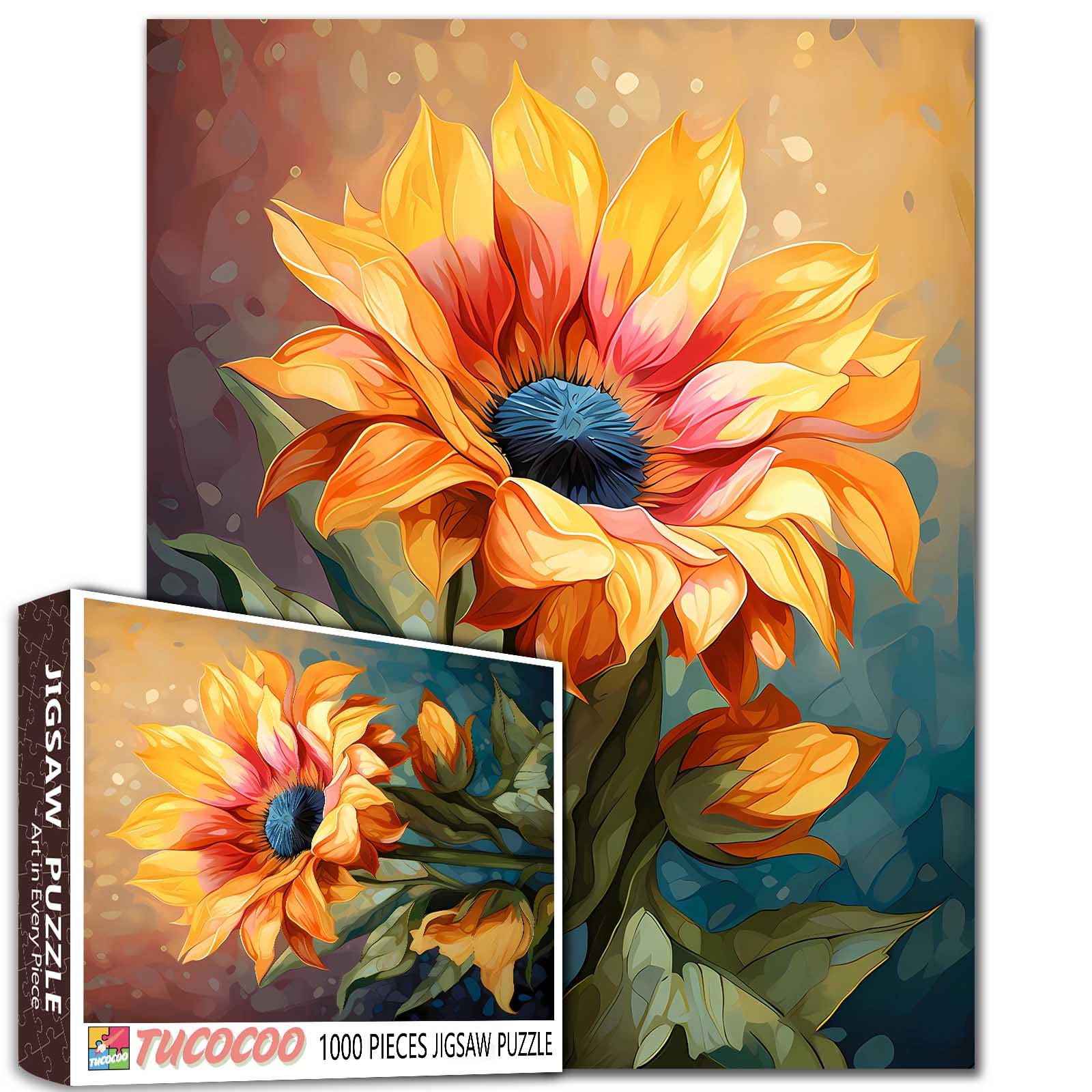 Tucocoo Sunflowers Flower Leaves Leisurely Jigsaw Puzzle，Colorful Yellow Flowers 1000 Pieces Jigsaw Puzzles for Adults，27 x 20 Inches Puzzles for Families，HD Quality Floral Photo Puzzle Gift — image 1