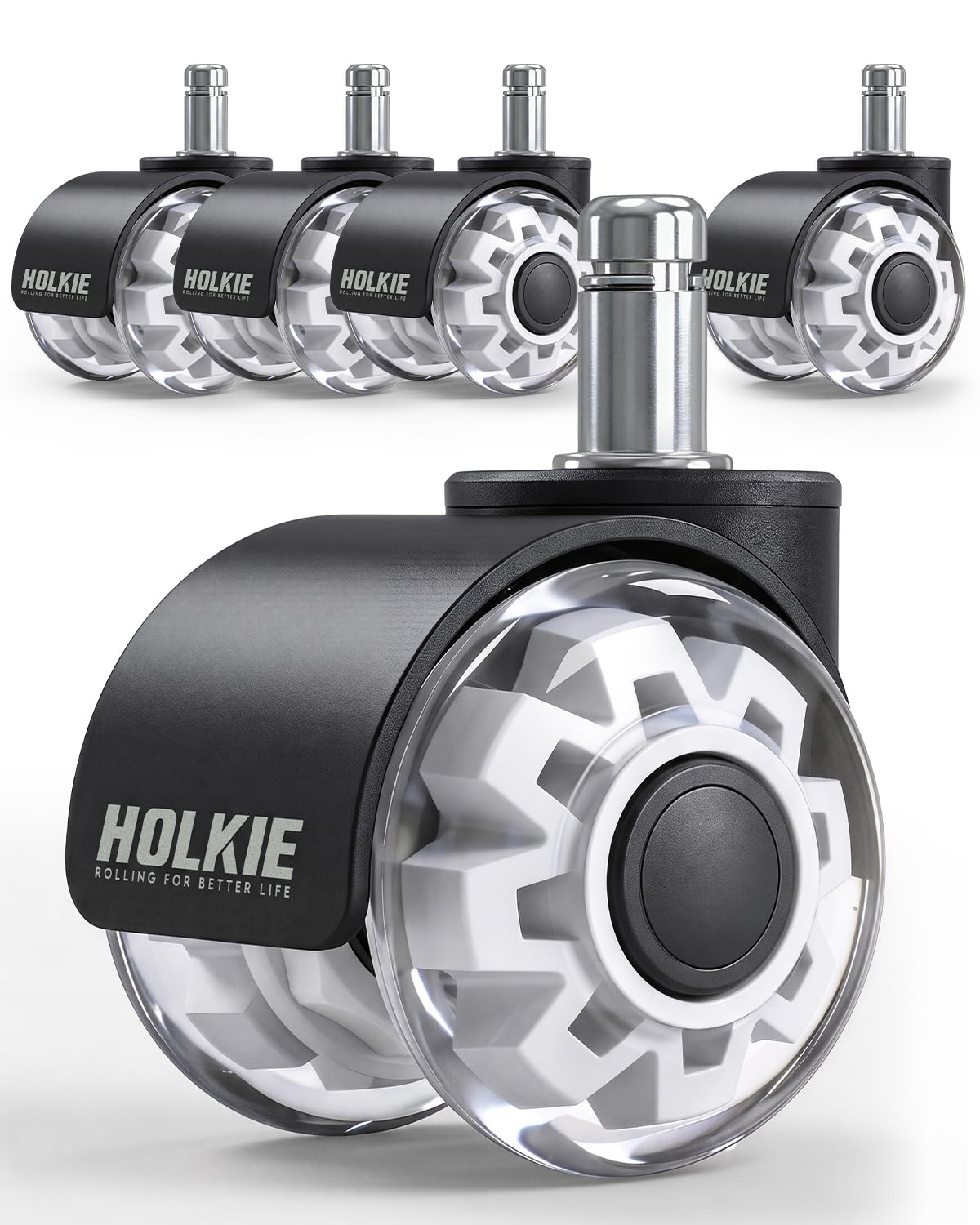 HOLKIE Office Chair Wheels 11mm Universal Fit 2 Inch Castors Replacement, White Core Dual Rubber Smooth & Silent Chair Casters Wheels-Set of 5 For Hardwood Carpet Floors Computer Gaming Desk Rollers