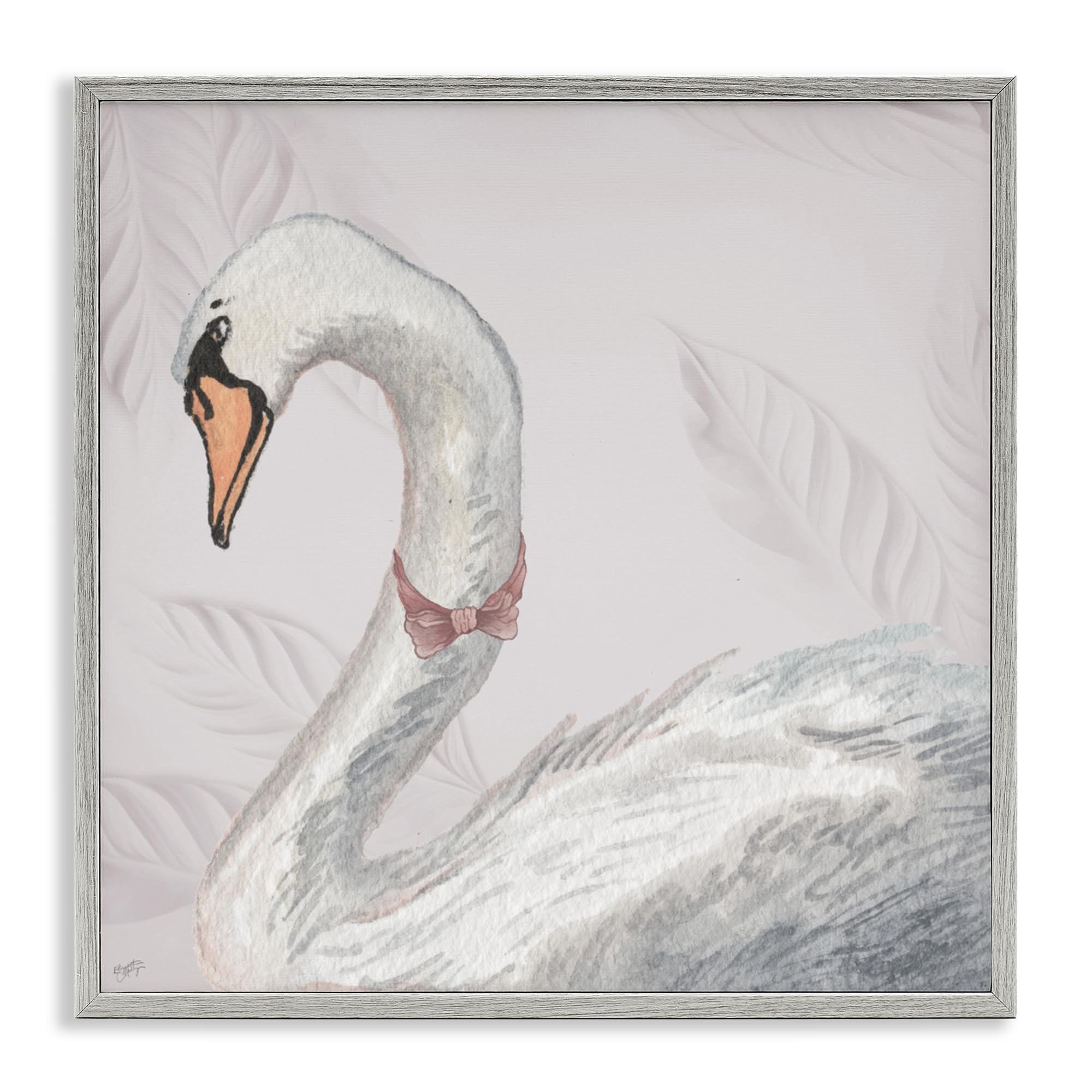 Stupell Industries 'Soft Classic Swan & Bow', Framed Giclee Art, Gray, 12 x 12