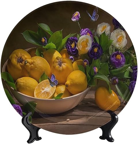 Still Life - Plato decorativo redondo de frutas, 6 pulgadas, flor de limón con soporte, plato decorativo para decoración de mesa, accesorio para