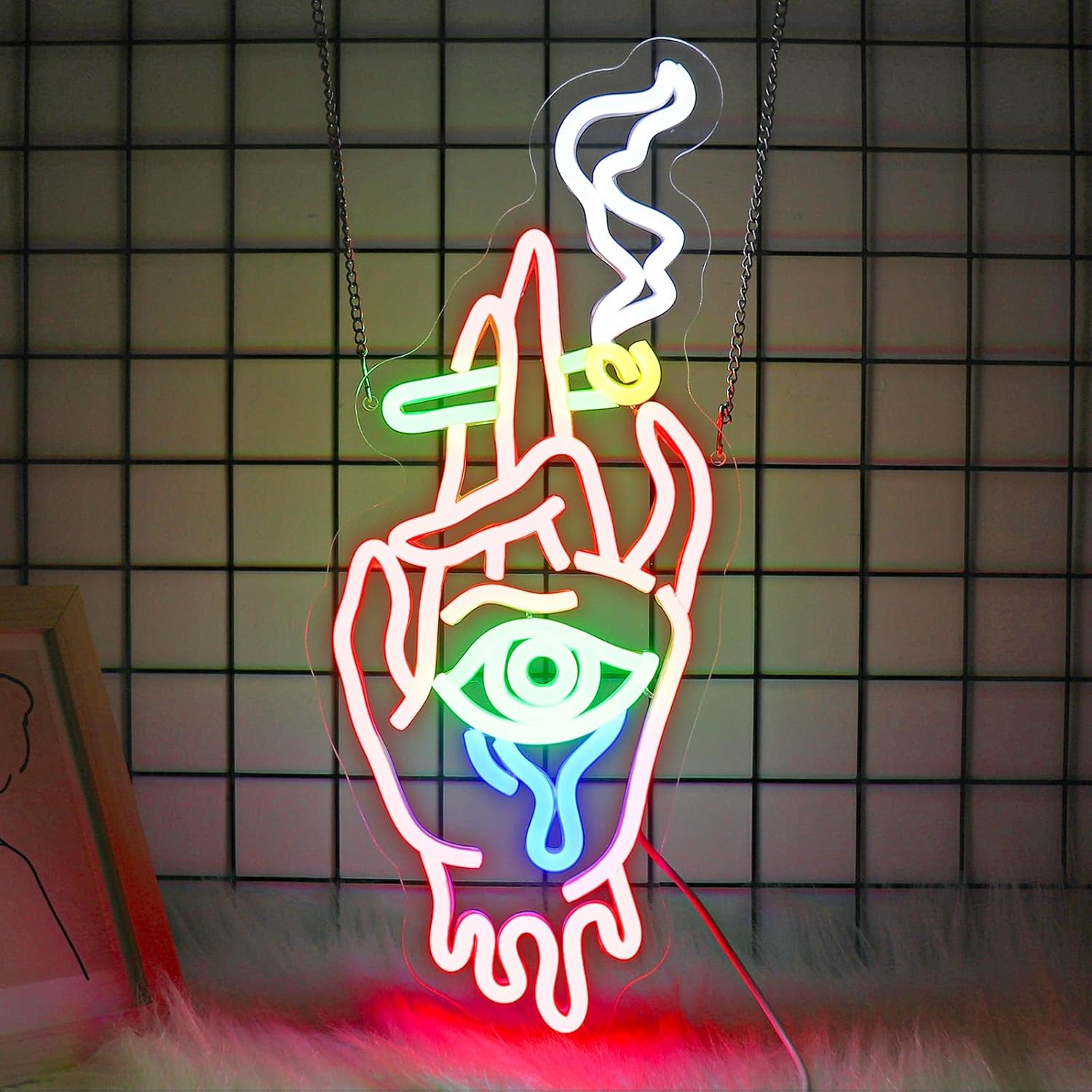 Hand Eyes Neon Sign, JGHTURIE Bar Neon Signs for Wall Decor Red Light Up Sign USB Powered Led Signs for Man Cave Game Room Boys Beer Decoration