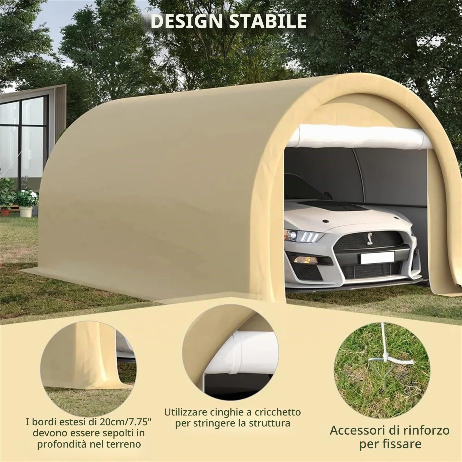 Tettoia Auto per Esterno Carport da 10' x 16', Tenda da Garage Portatile Resistente con Grande Porta con Cerniera, Copertura Anti-UV in PE for Auto Garage Pieghevole per Moto Tenda