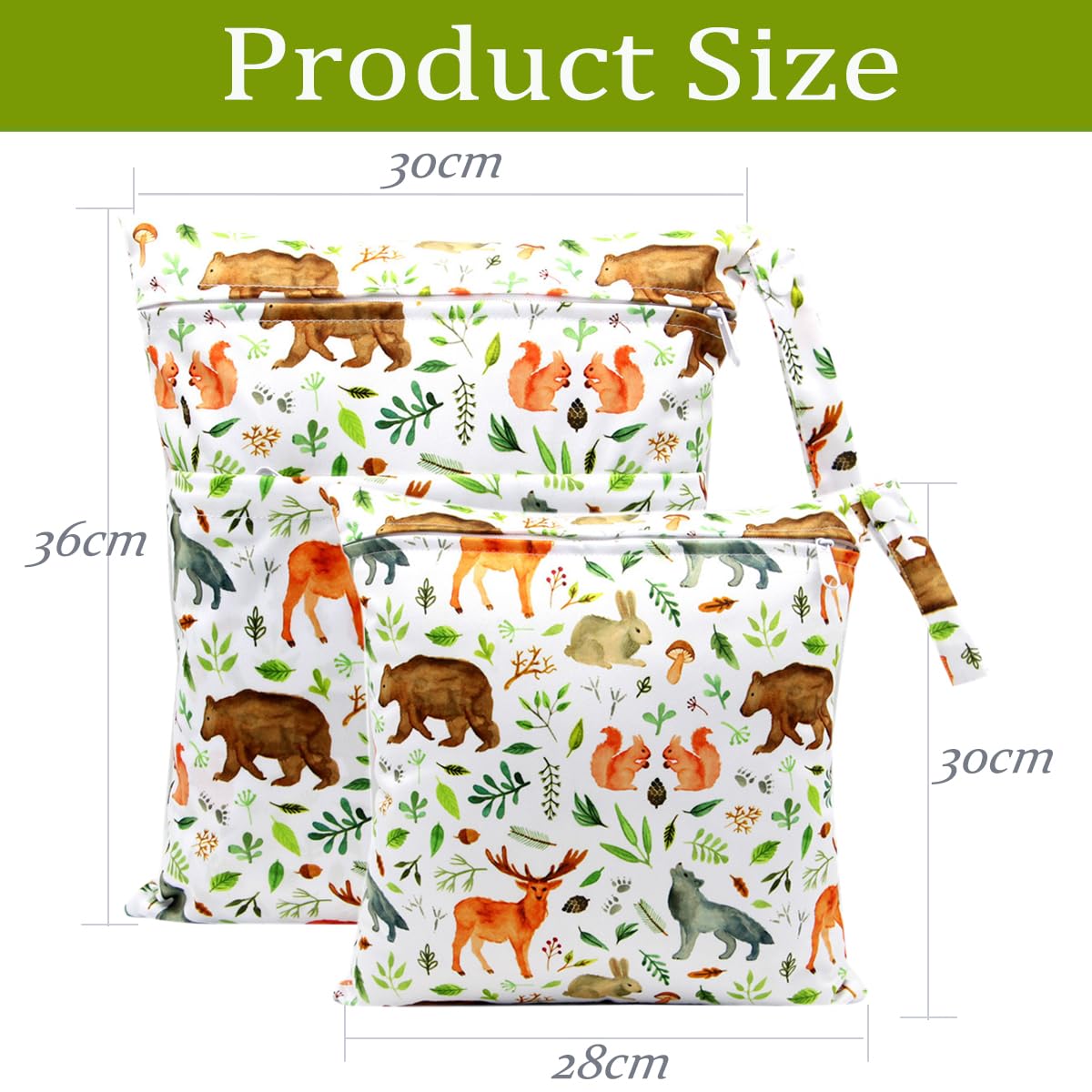 Wet Bag, Wet Dry Bags for Cloth Diapers Nappy Daycare Organiser Storage Bags, Waterproof Washable Reusable Zipper Bag (White Animal) — view 7