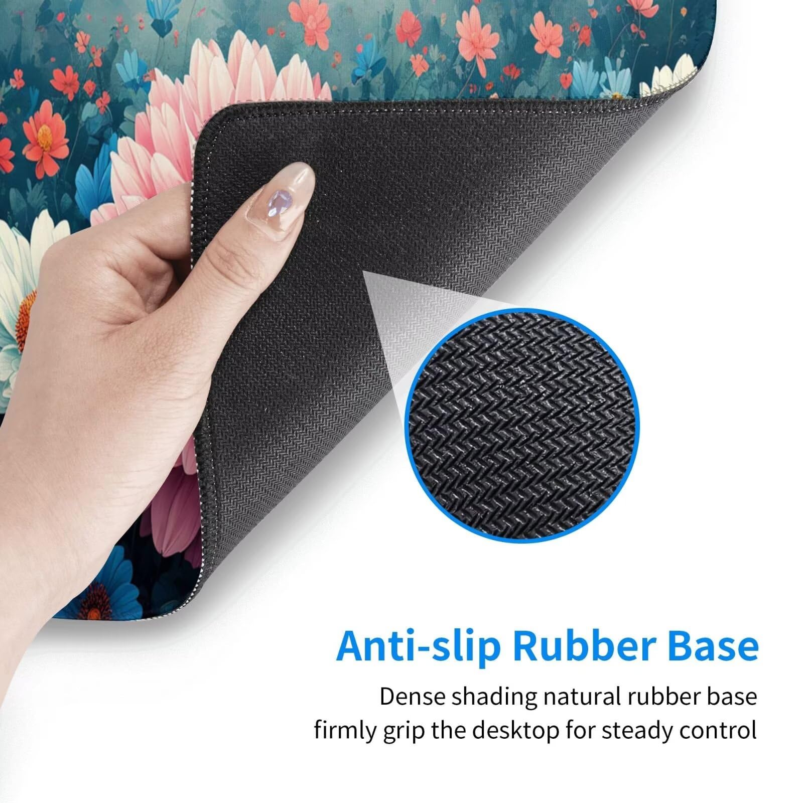 Tapis de Souris XXL 1200x600 mm, Couleur Tapis de Souris Fleurs Tapis Souris XXL 120 X 60 CM, Antidérapant sous Main Bureau à Bords Cousus, Mouse Pad avec Surface en Caoutchouc antidérapant U-131