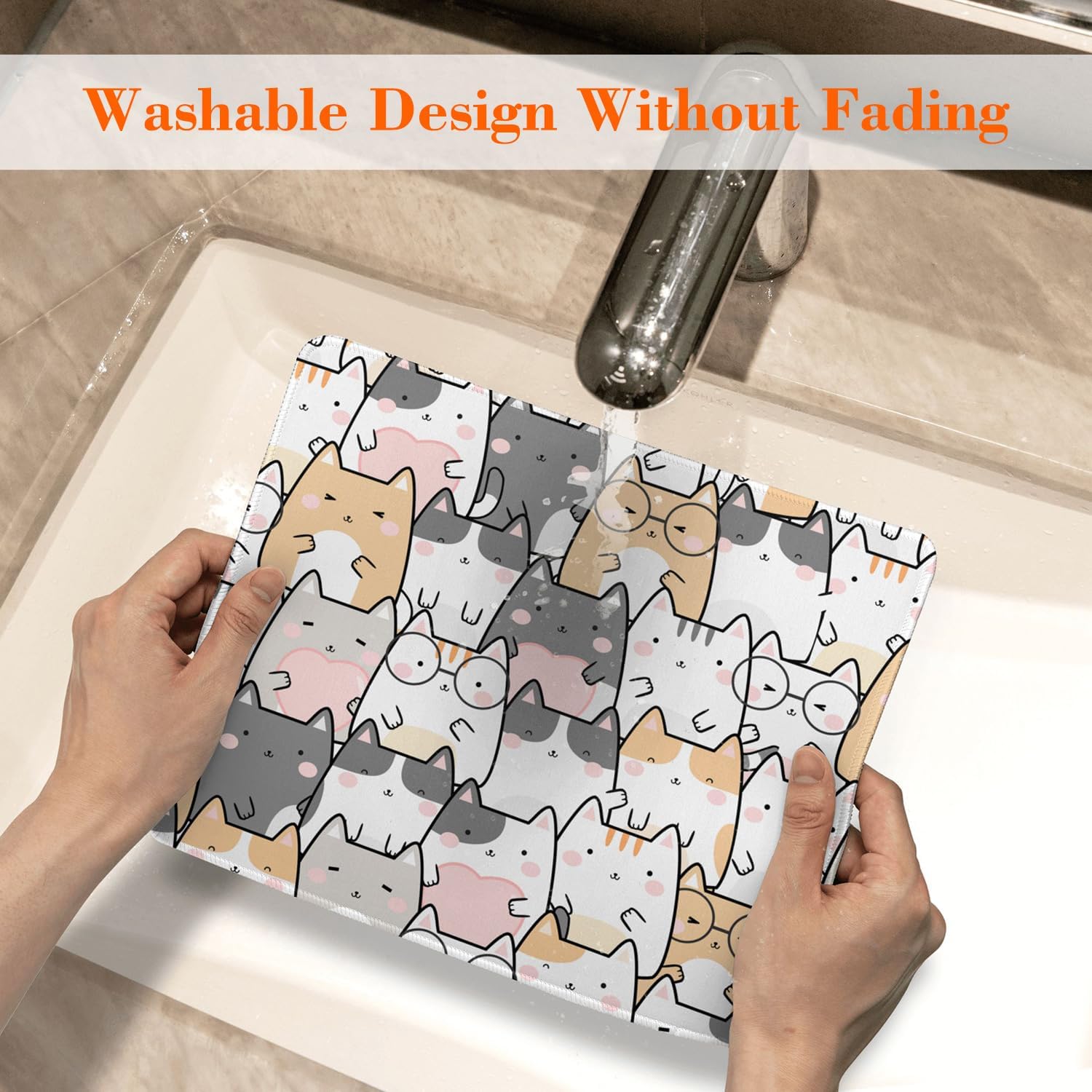 Cute Cats Mouse Pad Square Mouse Pads with Stitched Edge, Computer Mousepad with Non-Slip Rubber Base for Computer Laptop Office Desk Accessories 9.5x8 Inches - Image 5