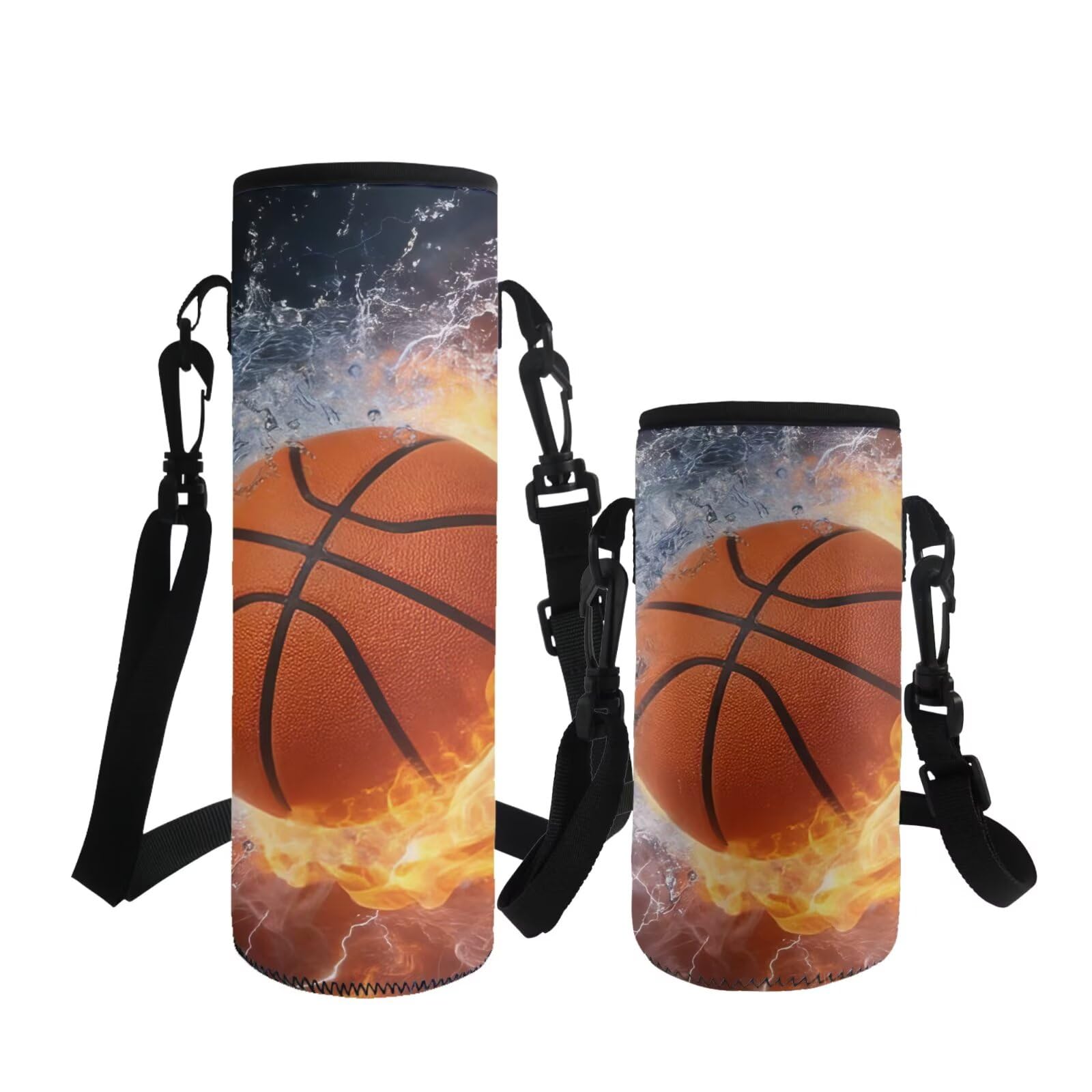 ASQVTIFE Basketball Insulated Water Bottle Carrier for Kids Elementary 500Ml Water Fire Basketball Water Bottle Carrier Insulated Cover Bag Strap Pouch Outdoor Camping Steel/Plastic Bottles S — image 1