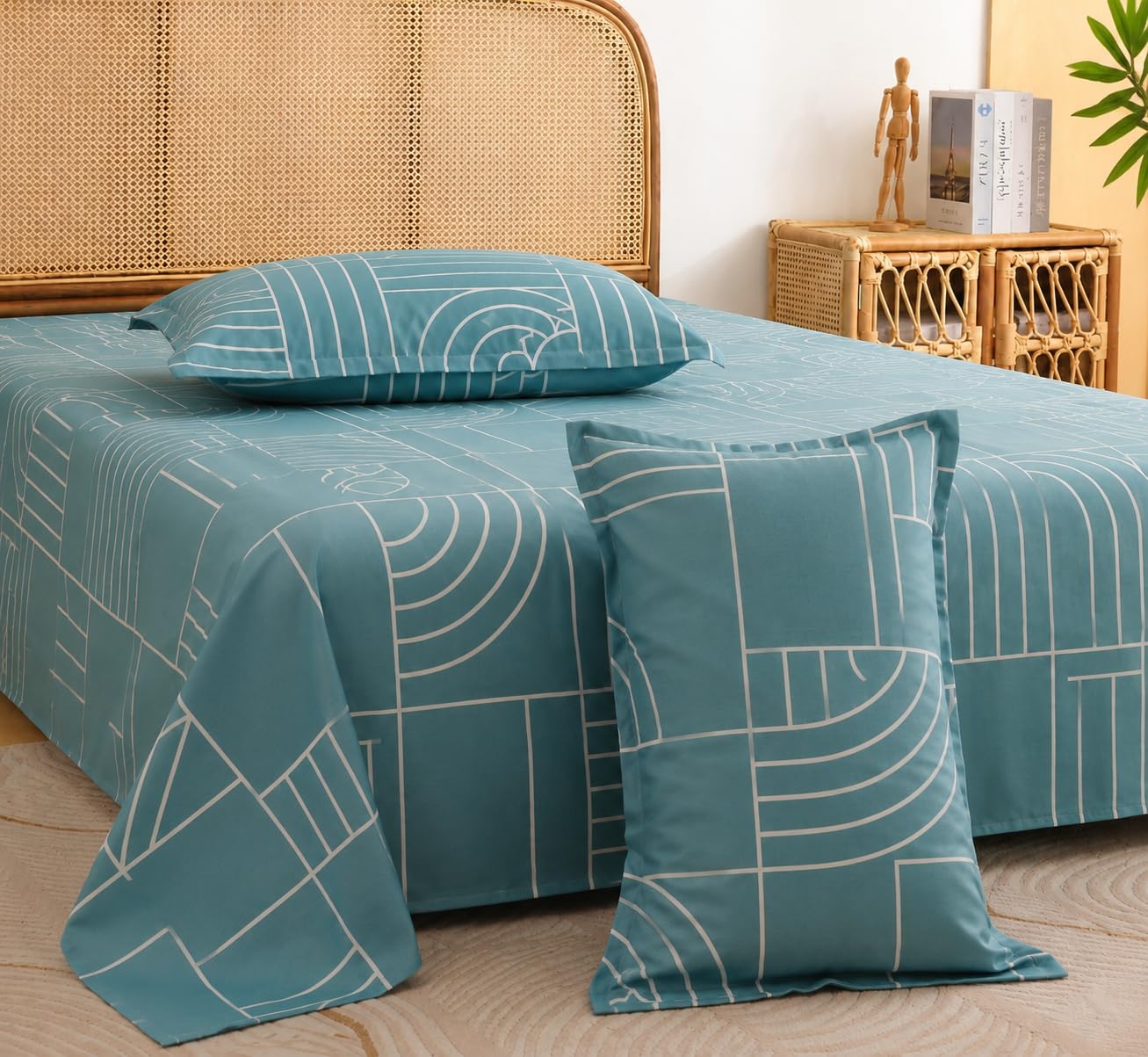 Castiqa 310TC Cotton Feels Soft Premium Floral Super King XXL Size Jointless Bedsheet Set Size 108 x 108 Inches, 275 x 275 Cms with Two King Size Pillow Covers (Teal)-image-19