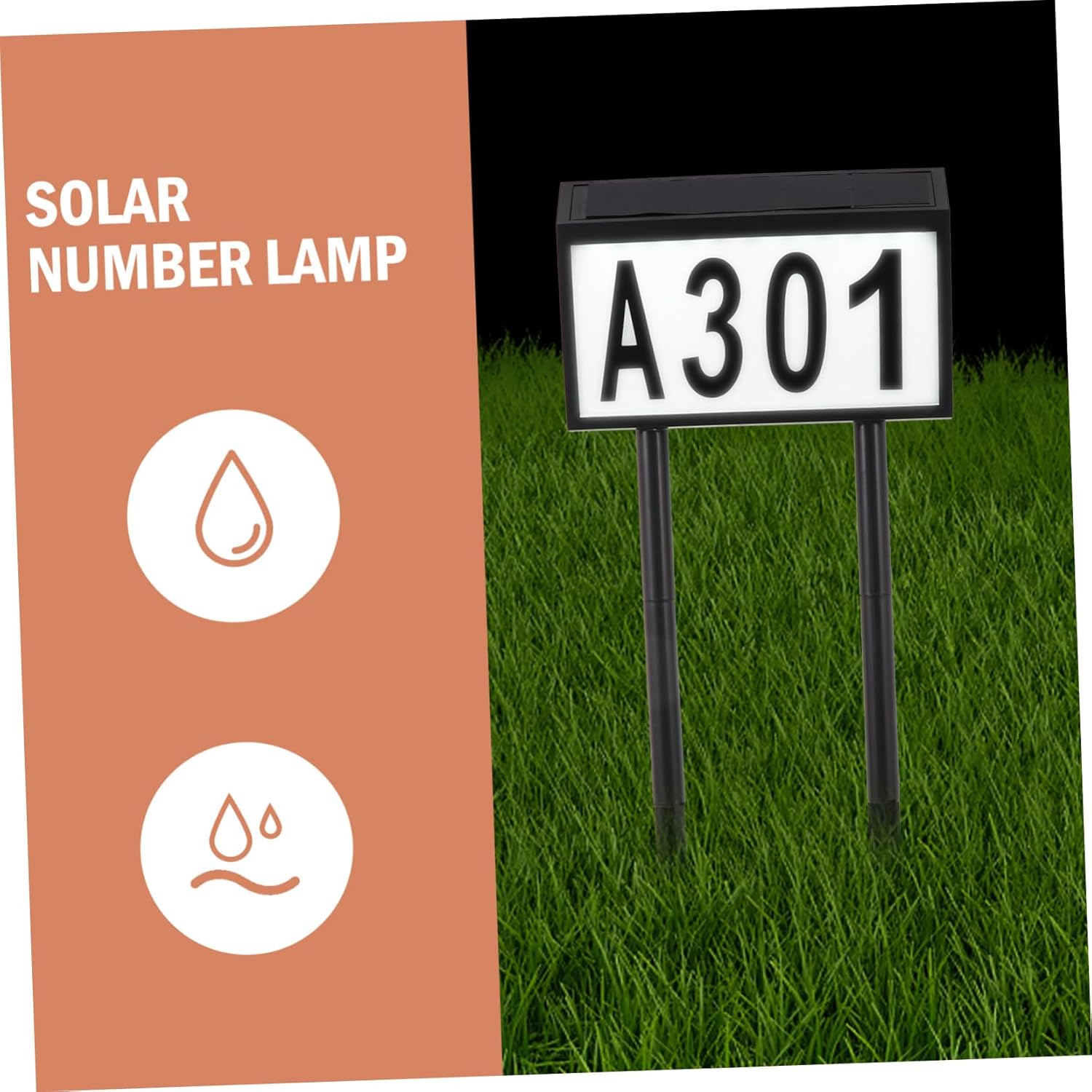 POPETPOP Solar Home Number Light Set Waterproof LED Doorplate Sign Solar Power Illuminated House Number Plaque for Outdoor Use Easy to Install 1-Piece
