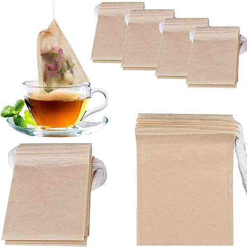 NEPAK 600 bolsas de filtro de té desechables para té suelto, bolsa vacía con cordón para té de hojas sueltas, con papel 100% natural sin blanquear