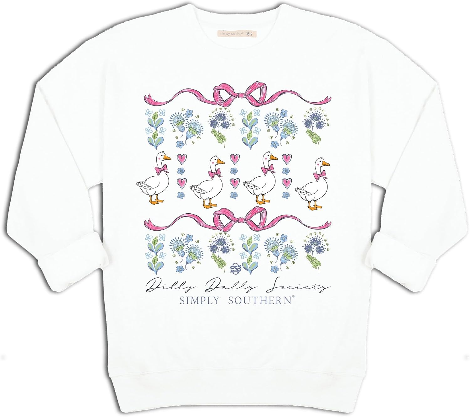 Simply Southern Dilly Dally Society - Goose - Bows - Floral - YOUTH Crew Sweater