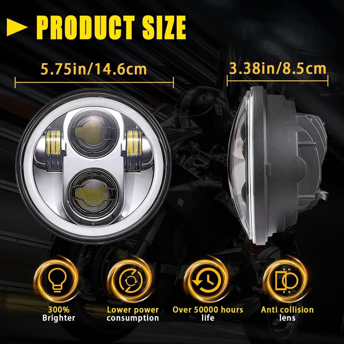 SKTYANTS 5-3/4 5.75" Inch LED Headlight Motorcycle White Halo DRL Angel Eye for Sportster Iron 883 softail Dyna wide Super Glide (Chrome)
