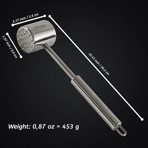 Vista 5 de Herramienta profesional para ablandar carne, martillo de carne de acero inoxidable 100% apto para lavavajillas, perfecto para carne y pollo a