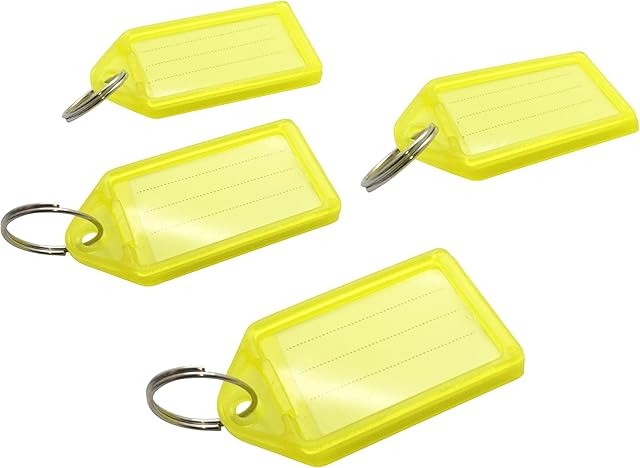 Pack of 50 Large Yellow Coloured Identity Tag Key Rings - Sliding Fob Keyrings