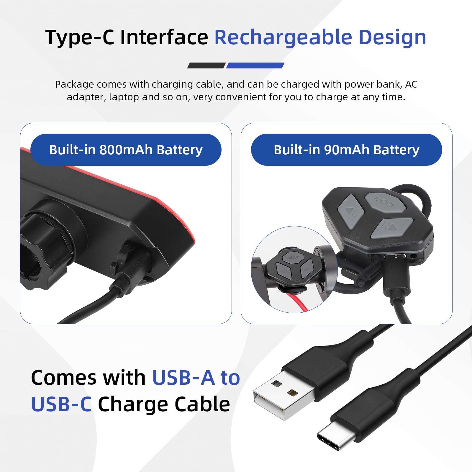 ulip Feu arrière de vélo télécommandé Clignotant LED USB Rechargeable éclairage arrière Cyclisme Avertissement sécurité Feux de vélo pour All Mountain, Route, vélo, Scooter