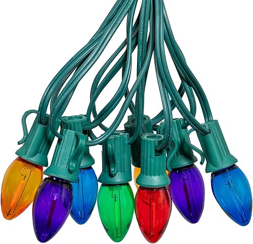 Miniatura 2 de Novelty Lights Luces LED C7 de plástico transaparentes de Navidad de 25 pies (25 bombillas), iluminación novedosa, luces de Navidad C7 para