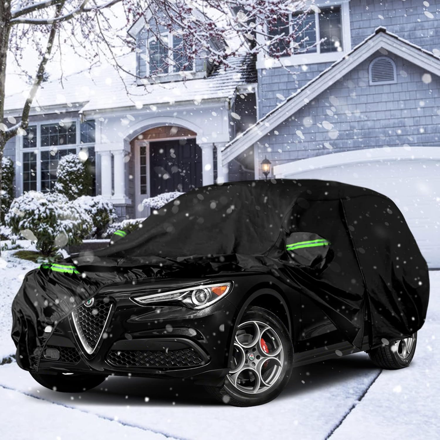 Waterproof Car Covers Replace for 2017-2025 Alfa Romeo Stelvio, 6 Layers All Weather Custom-fit Car Cover with Zipper Door & Windproof Bands for Snow Rain Dust Hail Protection (Stelvio)