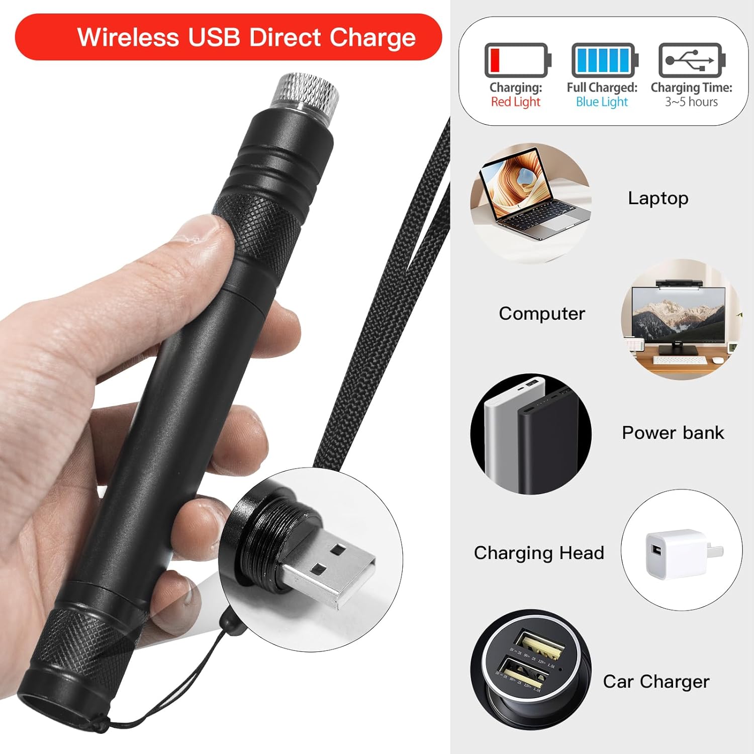 Red Light Flashlight, High Power Long Range with Star Cap Adjustable Effect, Rechargeable Red Beam Light Flashlight for Outdoor Journeys, Presentations, TV/LED/LCD Screens, and Stargazing