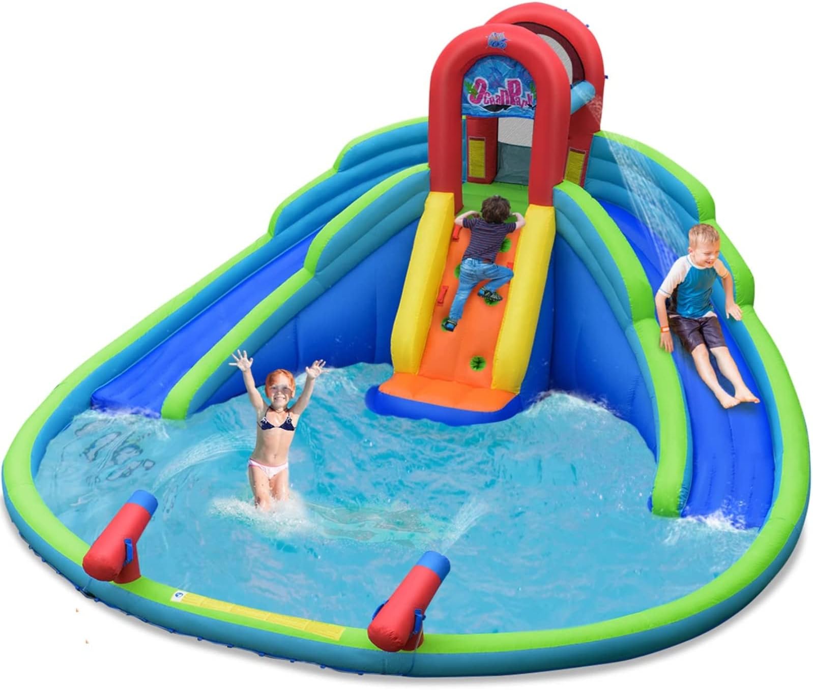 Inflatable Water Slide, Mega Waterslide Park for Kids Backyard Family Fun w/Double Long Slide, Large Splash Pool, Blow up Water Slides Inflatables for Big Kids and Adults Outdoor Party Gifts