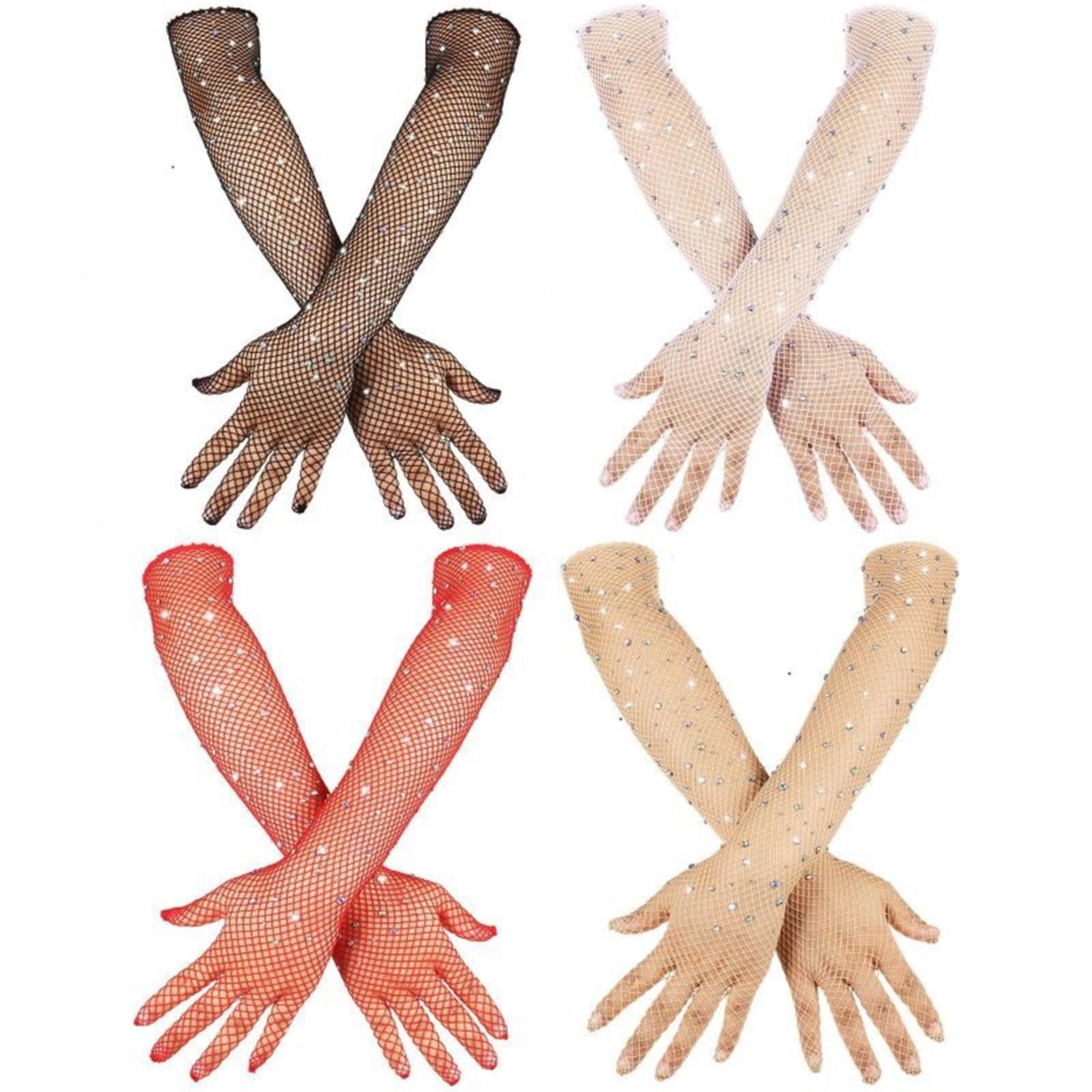 4 pares de guantes largos y finos rejilla sexys for mujer, a la moda, con personalidad, elásticos, transparentes huecos for Cosplay Para Cena Fiesta