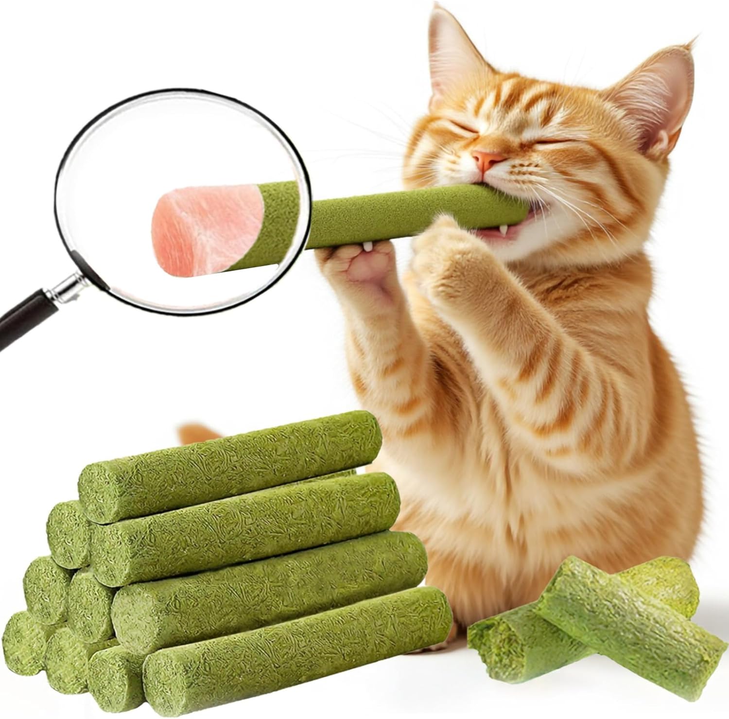 250g/8.82oz Cats Treat Cat Grass Teething Stick Kitten Toy Catnip Toys for Hairball Removal Freeze Dried Chew Dental Food for Indoor Kitty Lickable Edible Snack for Eliminate Fur Digestion