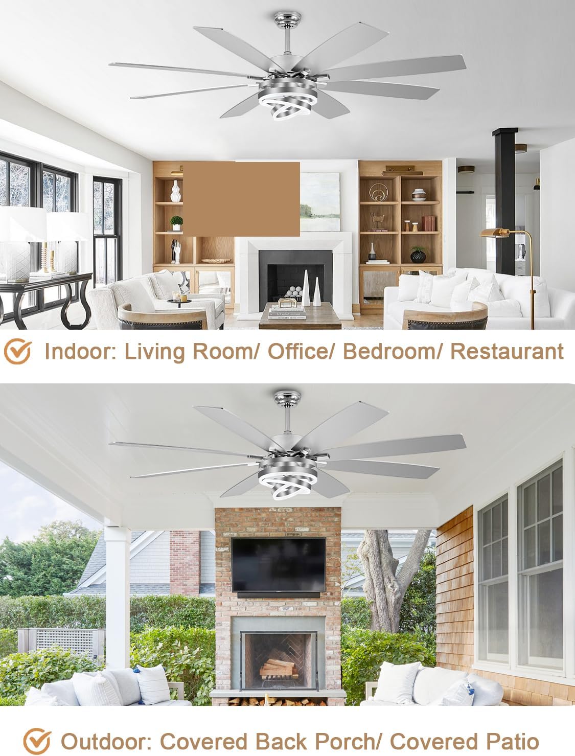 72 Inch Fandelier Ceiling Fan with Lights and Remote Large Modern Ceiling Fan Silver Chandelier Dimmable LED Light, Reversible Quiet DC Motor 3CCT 6 Speed for Living Room Indoor Outdoor