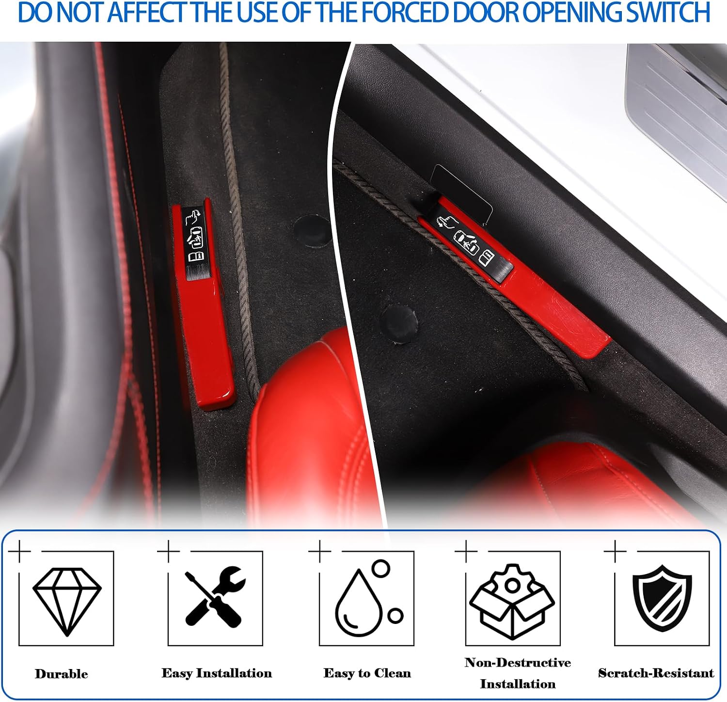 Forced Door Opening Switch Cover Trims Compatible with Chevrolet Corvette C8 Stingray 2020-2026, ABS Emergency Door Lock Switch Sticker Accessories 2Pcs (Red)