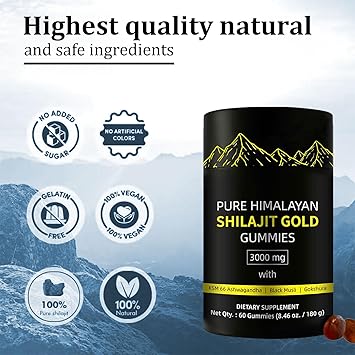 Shilajit Gummies | Alpha Gummies for Men | Lab Tested I No Added Sugar | Ashwagandha, Gokshura | Fulvic Acid & 85+ Trace Minerals for Men, Women | Non-GMO | 60 Gummy