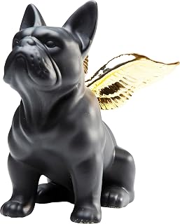 Kare Design figura decorativa Ángel Perro Sentado, negro/dorado, motivo perro, gres, accesorio, salón, decoración para estanterías o aparadores, escultura decorativa, decoración, 22x12x21 cm