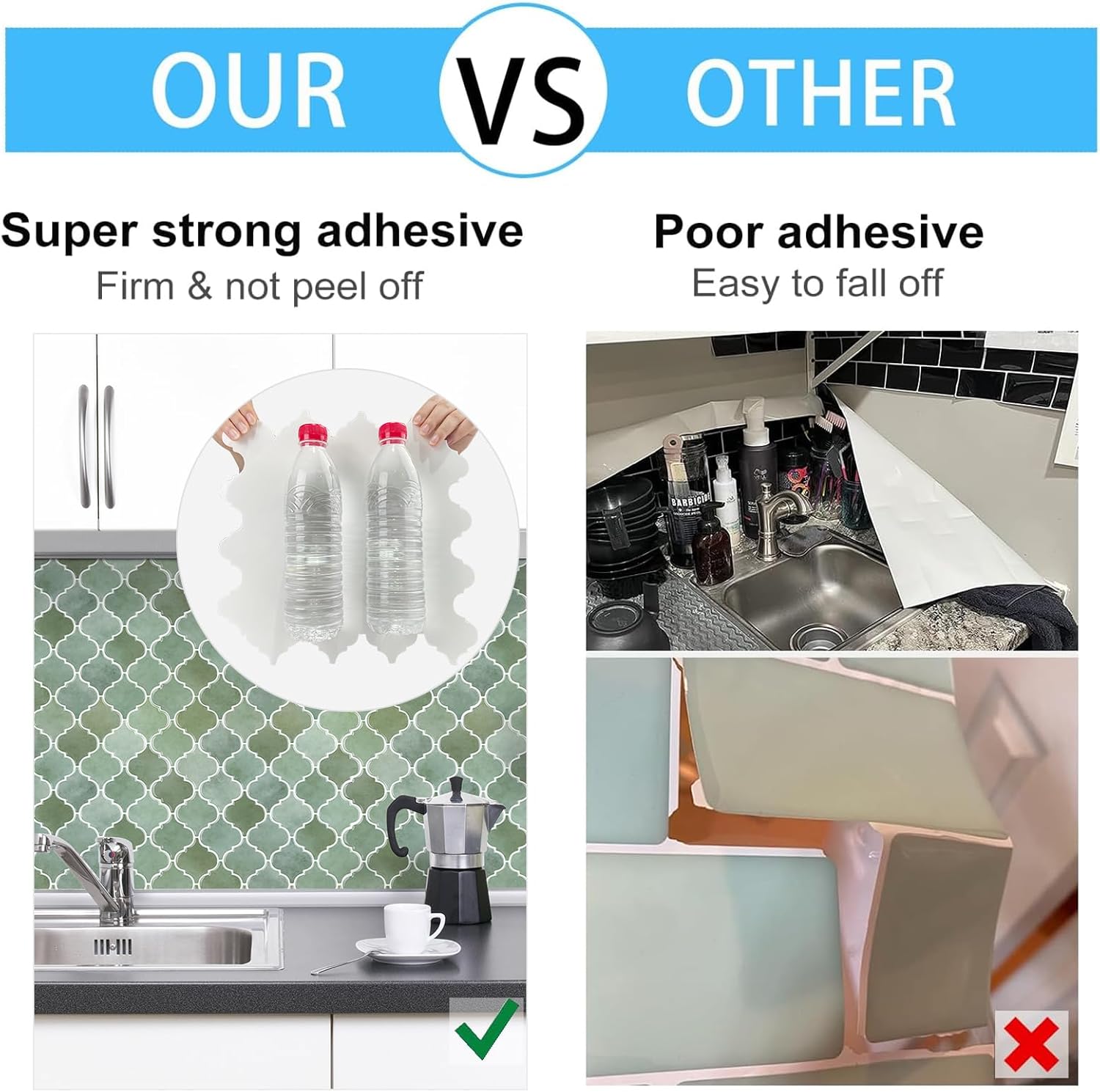 Arabesque Peel and Stick Backsplash for Kitchen, Thicker Design 3D Self Adhesive Wall Tiles, 12"x12" Peel and Stick Wall Tiles, Mix Green 10-Sheet Stick on Tile for Kitchen and Bathroom.