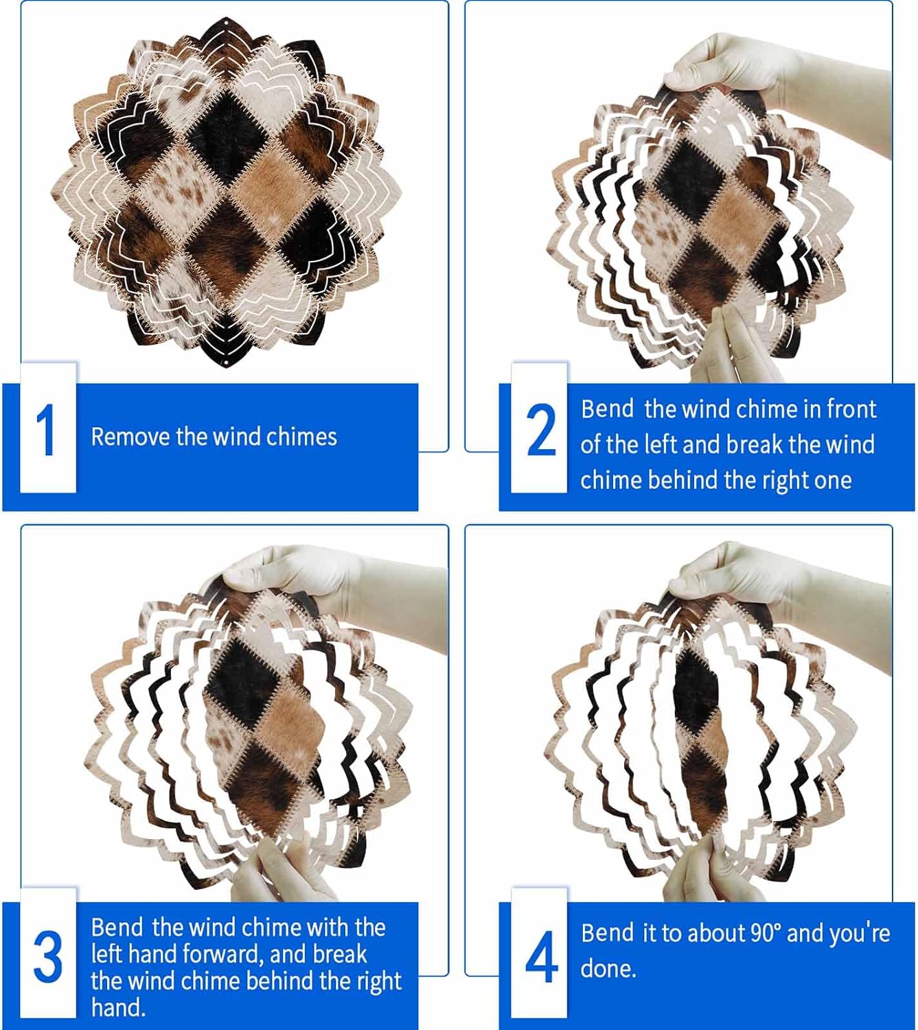 Diamond Hide Wind Spinner for Garden Yard 12In, Rustic Vintage Abstract Brown Black Cream Diamond Plaid 3D Stainless Steel Kinetic Hanging Wind Spinners Rustproof Outdoor Decor for Lawn Patio Home