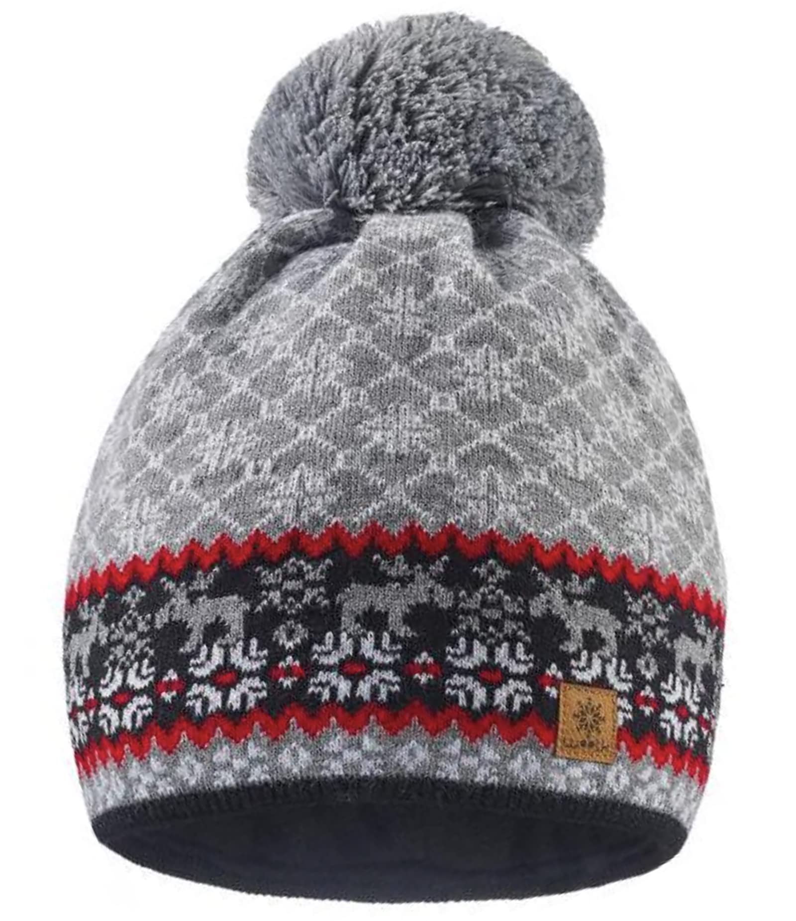 Morefaz Men's Nordic 50 Woolly Knitted Nordic Beanie Hat With Ponpon Wo's Winter Warm Ski Snowboard Hats (Nordic 50)