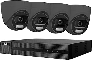 HIZONE PRO 8CH 5MP 24/7 Colorful HD Turret Camera CCTV Security System with 1x 5MP 1U H.265 DVR & 4x 5MP Grey Camera with IP67, 2.8mm Fixed Focal Length | Smart Light rang up to 20M (NO HDD)