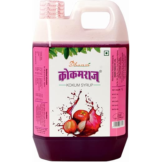 Dhanvi - Kokamraj Kokam Syrup Sharbat - Cooling & Refreshing Summer Drink | Fresh with a Touch of Cumin Powder for Ultimate Flavor | Rejuvenating Experience | Kokum Sarbat with Jeera Powder - 1 Litre